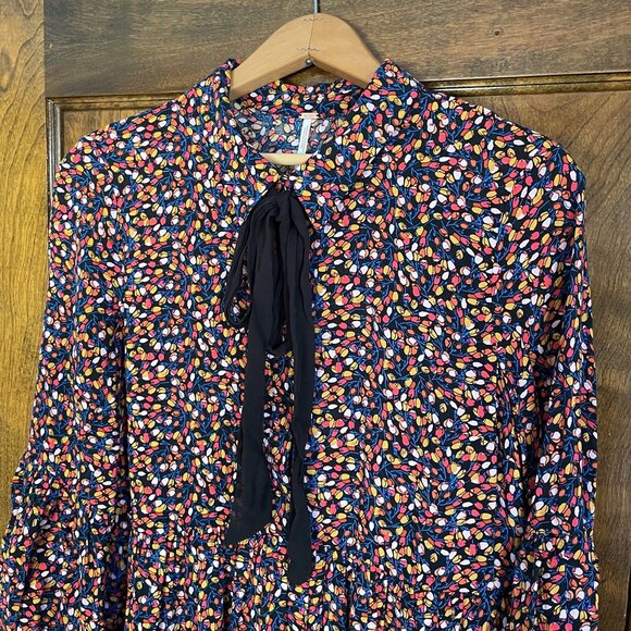 Free People Charlotte Tie-Front Geometric Print Maxi Dress Boho 70s Vibe Size M - Picture 3 of 7